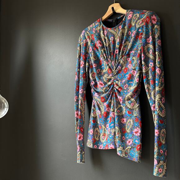 ISABEL MARANT Linazi Gathered Printed Jersey Top Size 36 - Picture 14 of 15